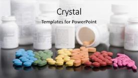  Presentation with prescriptions - Theme with pharma industry - rainbow of prescriptions drugs background and a white colored foreground