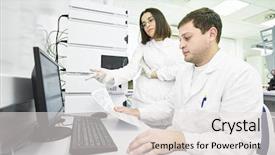  Presentation with chromatography - Presentation with pharma industry - researchers analyzing liquid chromatography data background and a light gray colored foreground