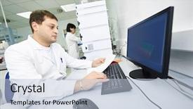  Presentation with chromatography - Amazing slide deck having pharma industry - researchers analyzing liquid chromatography data backdrop and a light blue colored foreground