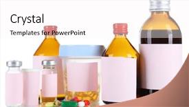  Presentation with bottles - Audience pleasing presentation theme consisting of pharma injectables - pills and medicine bottles isolated backdrop and a  colored foreground