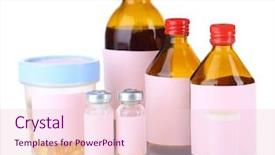  Presentation with bottles - Presentation theme consisting of pharma injectables - pills and medicine bottles isolated background and a  colored foreground