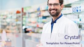  Presentation with apothecary - Presentation theme featuring pharmaceutical - apothecary in pharmacy standing background and a sky blue colored foreground