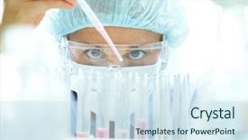  Presentation with sample - Presentation theme featuring pharmaceutical - chemist testing sample of liquid background and a sky blue colored foreground
