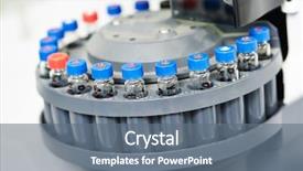  Presentation with flasks - Beautiful presentation theme featuring pharmaceutical - close-up laboratory flasks with pharmacy backdrop and a gray colored foreground