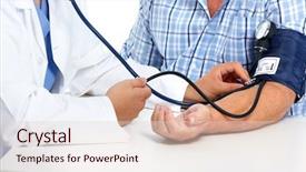  Presentation with blood pressure - Slides enhanced with pharmaceutical - doctor checking old man patient background and a lemonade colored foreground