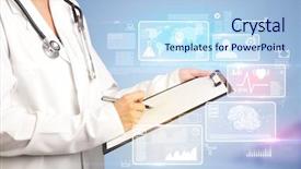  Presentation with female doctor - Slide deck consisting of pharmaceutical - female doctor holding notepad background and a light blue colored foreground