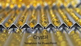  Presentation with production line - Cool new slide deck with pharmaceutical - medical pills in production line backdrop and a gold colored foreground