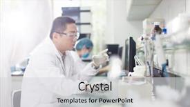  Presentation with laboratory - Amazing PPT theme having pharmaceutical - people working at laboratory backdrop and a light gray colored foreground