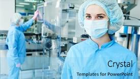  Presentation with worker - Audience pleasing PPT layouts consisting of pharmaceutical - pharmaceutics worker operator portrait backdrop and a light blue colored foreground