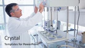  Presentation with safety - Theme with pharmaceutical - scientist with safety glasses using background and a light blue colored foreground