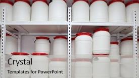  Presentation with chemical plastic - Theme consisting of pharmaceutical - white chemical plastic barrels background and a light gray colored foreground