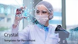  Presentation with pharmaceutical science - Audience pleasing PPT theme consisting of pharmaceutical - young woman scientist in medical backdrop and a light blue colored foreground