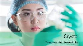  Presentation with pharmaceutical analysis - Slides enhanced with pharmaceutical analysis - people working at laboratory background and a teal colored foreground