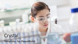  Presentation with pharmaceutical analysis - Audience pleasing PPT theme consisting of pharmaceutical analysis - people working at laboratory backdrop and a light blue colored foreground