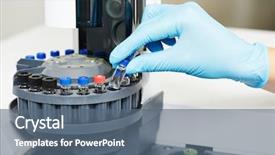  Presentation with scientist - Colorful slide deck enhanced with pharmaceutical analysis - scientist hand in glove putting backdrop and a ocean colored foreground