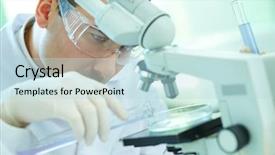  Presentation with pharmaceutical analysis - Amazing presentation having pharmaceutical analysis - serious clinician studying chemical element backdrop and a sky blue colored foreground