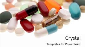  Presentation with pharmaceutical - Theme consisting of pharmaceutical capsules - assorted pills background and a white colored foreground