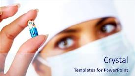  Presentation with pharmaceutical - Cool new PPT theme with pharmaceutical capsules - close-up of nurse hand holding backdrop and a sky blue colored foreground