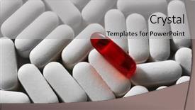  Presentation with pile - Colorful presentation enhanced with pharmaceutical capsules - pile of pills close-up backdrop and a light gray colored foreground