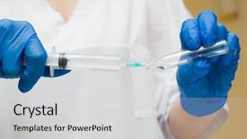  Presentation with ampoule - PPT theme consisting of pharmaceutical disposal - syringe and medical ampoule background and a light gray colored foreground