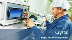  Presentation with pharmaceutical factory - PPT layouts having pharmaceutical factory man worker operating background and a ocean colored foreground