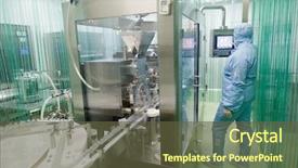  Presentation with pharmaceutical factory - Presentation consisting of pharmaceutical factory woman worker operating background and a tawny brown colored foreground