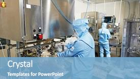  Presentation with production line - Slides having pharmaceutical factory woman worker operating background and a light blue colored foreground