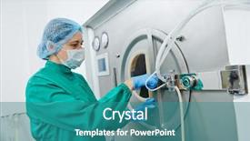  Presentation with pharmaceutical factory - Cool new presentation theme with pharmaceutical factory woman worker operating backdrop and a teal colored foreground
