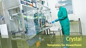  Presentation with pharmaceutical factory - Audience pleasing PPT theme consisting of pharmaceutical factory woman worker operating backdrop and a tawny brown colored foreground