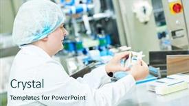  Presentation with pharmaceutical factory - Amazing slide set having pharmaceutical factory woman worker packing backdrop and a sky blue colored foreground