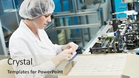  Presentation with pharmaceutical factory - Colorful slides enhanced with pharmaceutical factory worker at pharmacy backdrop and a soft green colored foreground