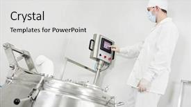  Presentation with pharmaceutical factory - Presentation theme having pharmaceutical factory worker at pharmacy background and a light gray colored foreground