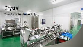  Presentation with pharmaceutical factory - Slides consisting of pharmaceutical factory workshop interior background and a light gray colored foreground