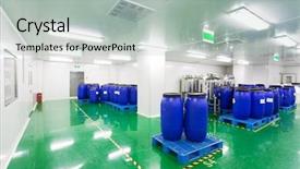  Presentation with pharmaceutical factory - PPT theme with pharmaceutical factory workshop interior background and a light gray colored foreground