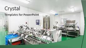  Presentation with pharmaceutical factory - Slides featuring pharmaceutical factory workshop interior background and a light gray colored foreground