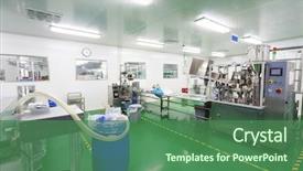  Presentation with pharmaceutical factory - PPT layouts consisting of pharmaceutical factory workshop interior background and a ocean colored foreground