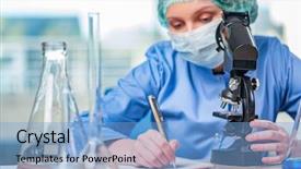  Presentation with chemical industry - PPT layouts consisting of pharmaceutical industry - experienced lab assistant working background and a light blue colored foreground