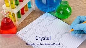  Presentation with about writing - Cool new theme with pharmaceutical industry - hand scientist writing formulas backdrop and a sky blue colored foreground