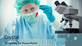 Presentation with laboratory blood test tubes - Amazing PPT layouts having pharmaceutical industry - scientist with tubes working backdrop and a light blue colored foreground