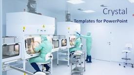  Presentation with vaccine - Colorful slide deck enhanced with pharmaceutical-industry-factory-and-production backdrop and a light blue colored foreground