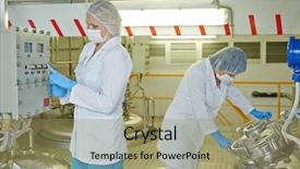  Presentation with pharmaceutical factory - PPT layouts with pharmaceutical industry factory worker background and a coral colored foreground