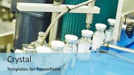  Presentation with production line - Theme featuring pharmaceutical industry production line machine background and a light blue colored foreground