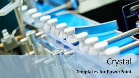  Presentation with factory machine - Presentation theme consisting of pharmaceutical industry production line machine background and a light blue colored foreground