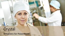  Presentation with water production - Amazing PPT theme having pharmaceutical man worker in water backdrop and a coral colored foreground