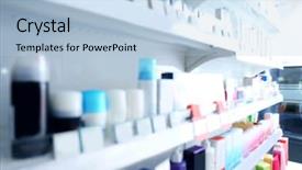  Presentation with pharmaceutical - Beautiful PPT layouts featuring pharmaceutical marketing - blurred background of store shelves backdrop and a light blue colored foreground