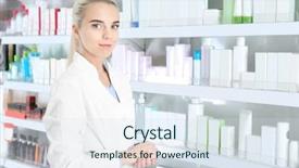  Presentation with pharmaceutical - Slide set consisting of pharmaceutical marketing - female shop assistant at work background and a sky blue colored foreground