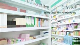  Presentation with pharmaceutical - Beautiful slide deck featuring pharmaceutical marketing - various products on shelves backdrop and a sky blue colored foreground