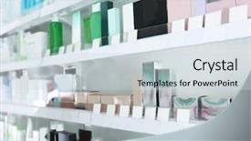  Presentation with pharmaceutical - Cool new slides with pharmaceutical marketing - various products on shelves backdrop and a sky blue colored foreground