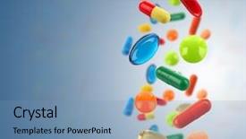  Presentation with medical pills - Colorful slide set enhanced with pharmaceutical medicine - falling colorful medical pills backdrop and a teal colored foreground