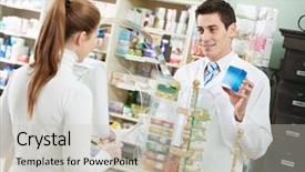  Presentation with drug pharmacy - Slides enhanced with pharmaceutical medicine - pharmacist suggesting medical drug background and a light gray colored foreground
